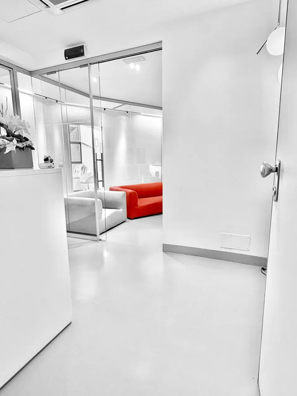 Ingresso della clinica con vista sulla sala d'attesa